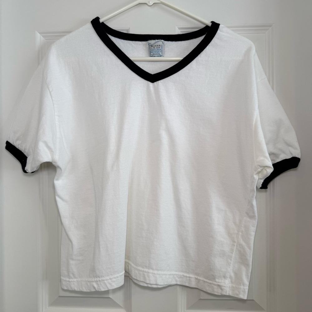 Boxer a la Carte V-Neck Boxy Crop Cotton Top Size M